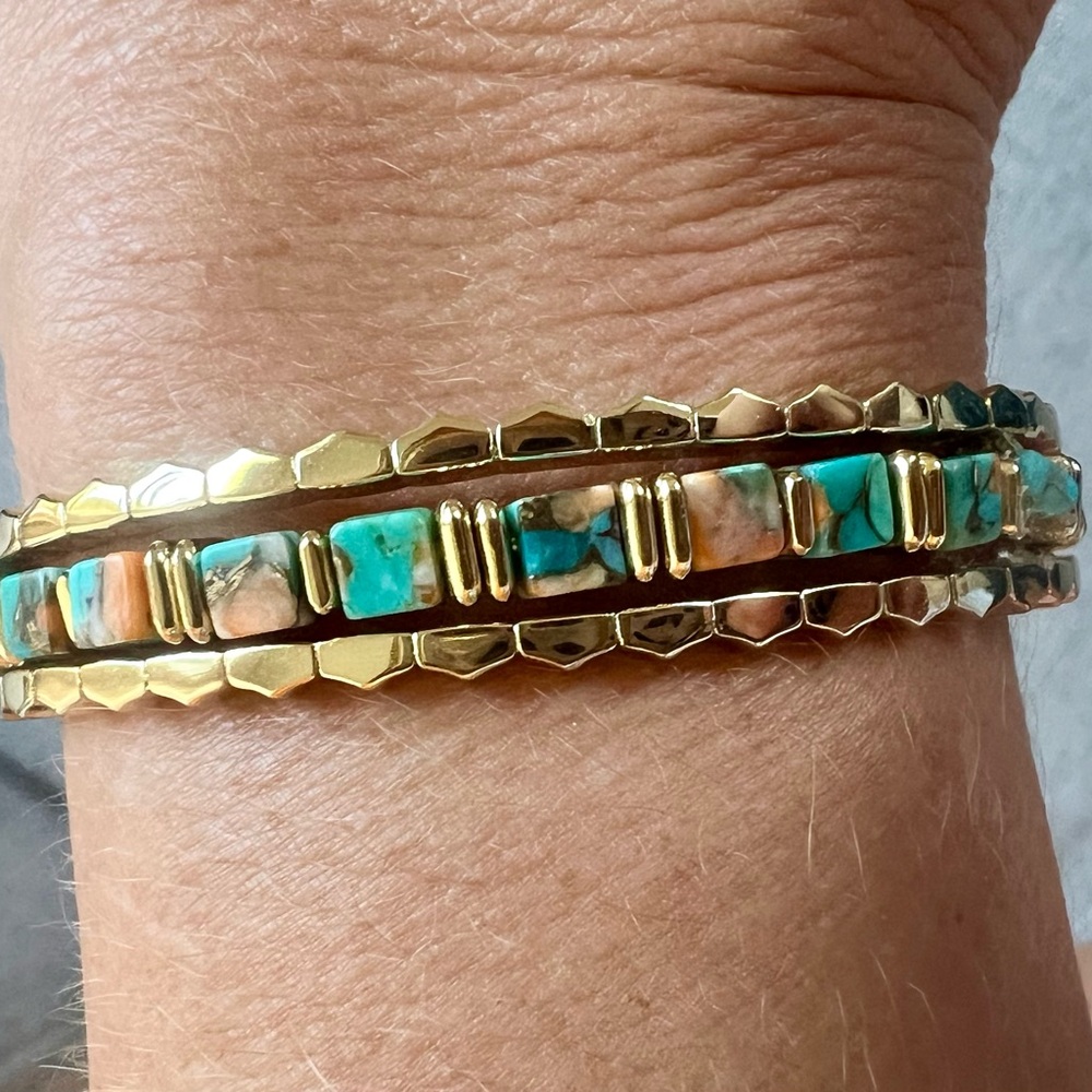 Kendra Scott Gold Cuff Bracelet with Multicolor Stones - Picture 3 of 3